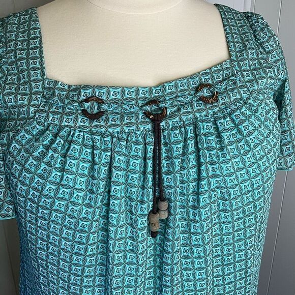 Roz & Ali Womens Plus Size 1X Top Green Black Geometric Print Square Neck Lined - Picture 2 of 14